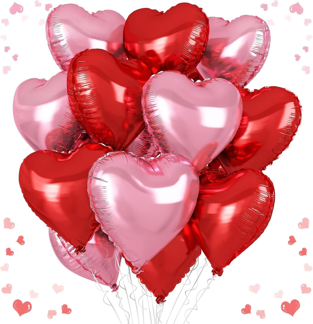 12-Piece Pink & Red Heart Balloons – 18-Inch Pearl Foil Love Balloons for Birthdays, Bridal Showers, Engagements, Weddings, and Valentine’s Day Party Decorations